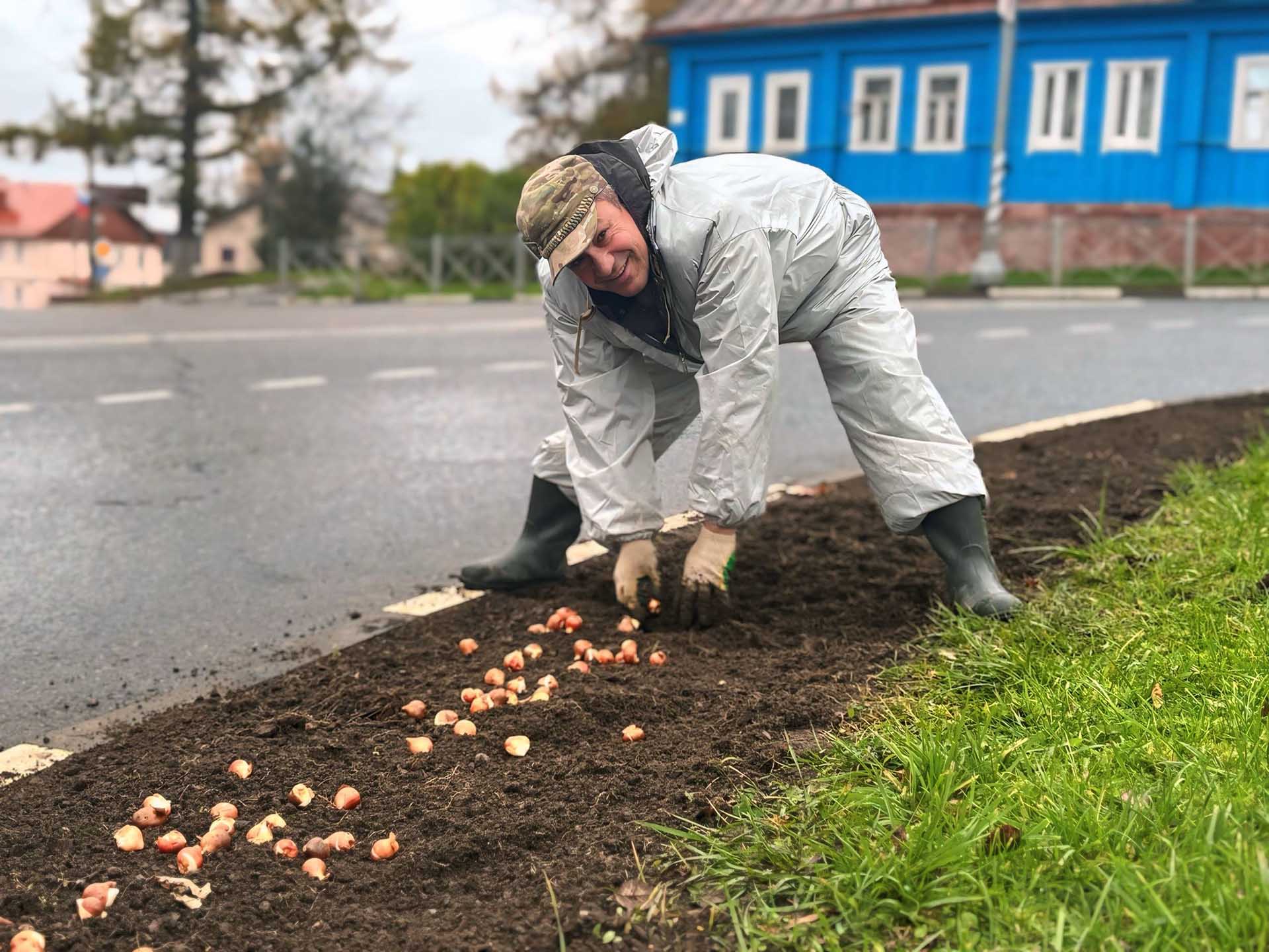 В подмосковном Волоколамске высадили 10 тысяч тюльпанов