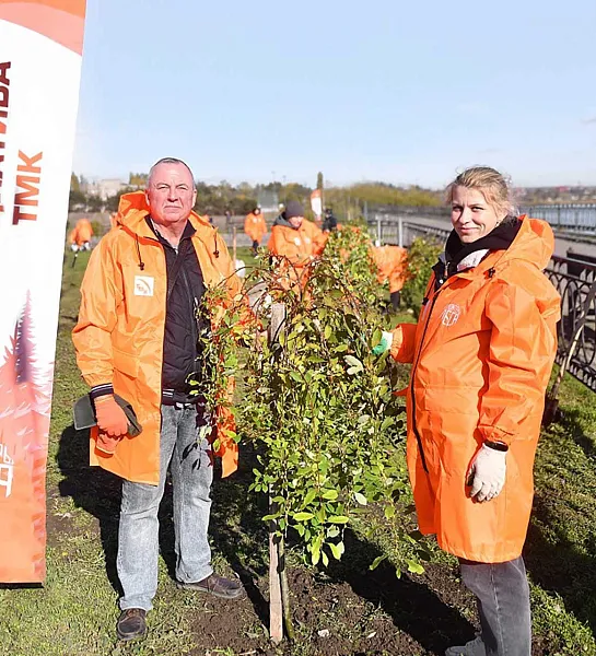 Сотрудники Таганрогского металлургического завода высадили деревья